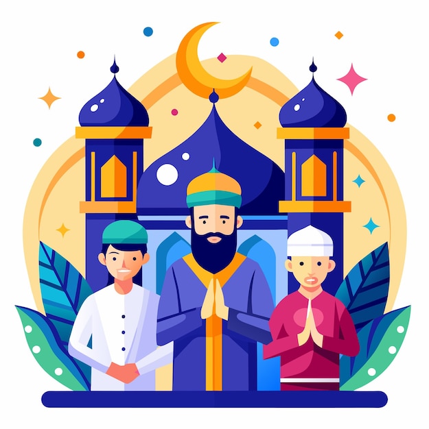 Vector mezquita con un hombre musulmán Ramadán vector