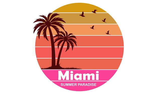 Vector 'Miami Summer Paradise' diseño de camiseta verano sol vector diseño de impresión