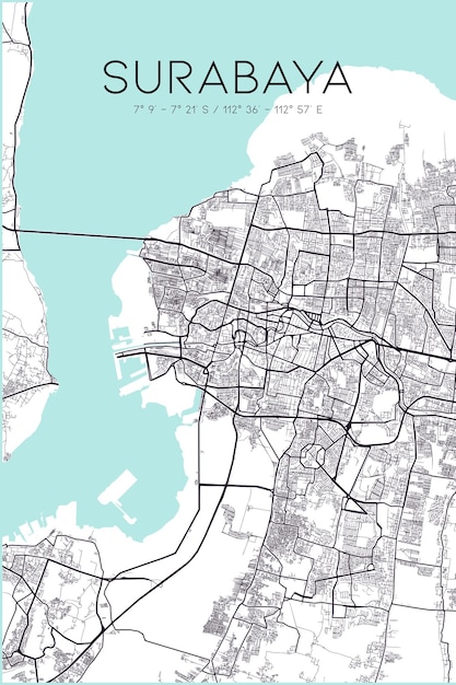 Vector minimalista del cartel del mapa de la ciudad de Surabaya