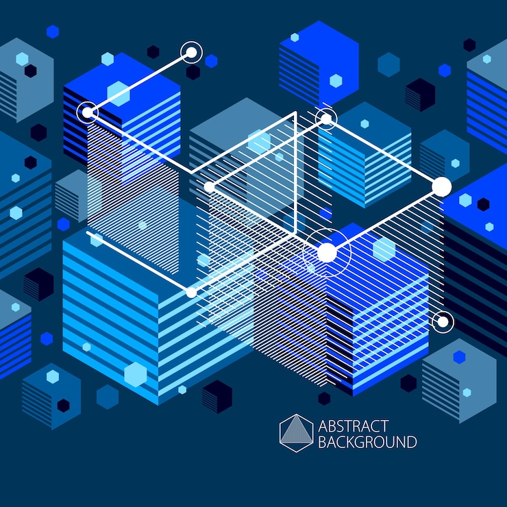 Vector vector minimalista geométrico abstracto 3d azul negro composición en estilo futurista. la composición geométrica moderna se puede utilizar como plantilla y diseño.