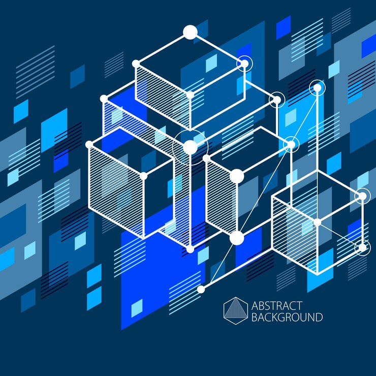 Vector vector minimalista geométrico abstracto 3d azul negro composición en estilo futurista. la composición geométrica moderna se puede utilizar como plantilla y diseño.