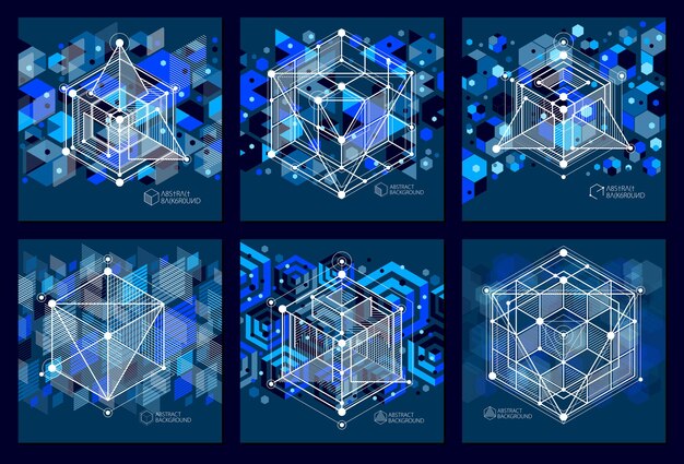 Vector minimalista geométrico abstracto 3D azul negro composiciones en estilo futurista. La composición geométrica moderna se puede utilizar como plantilla y diseño.