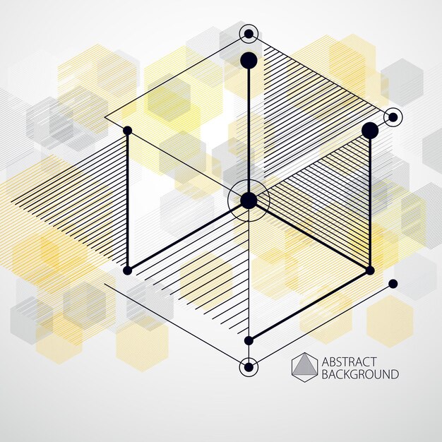 Vector minimalista geométrico abstracto 3D composición amarilla en estilo futurista. La composición geométrica moderna se puede utilizar como plantilla y diseño.