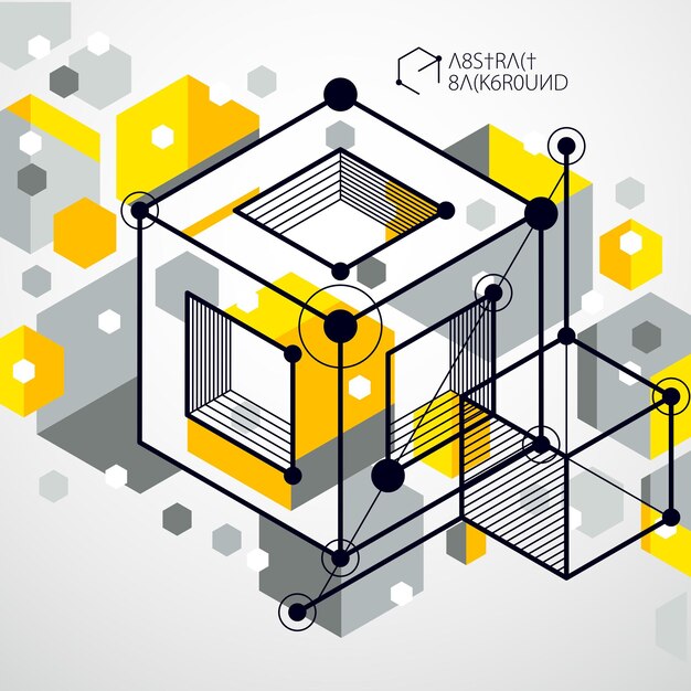 Vector minimalista geométrico abstracto 3D composición amarilla en estilo futurista. La composición geométrica moderna se puede utilizar como plantilla y diseño.