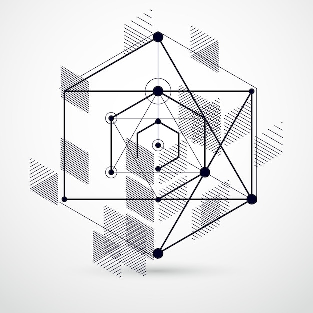 Vector minimalista geométrico abstracto 3D composición en blanco y negro en estilo futurista. La composición geométrica moderna se puede utilizar como plantilla y diseño.