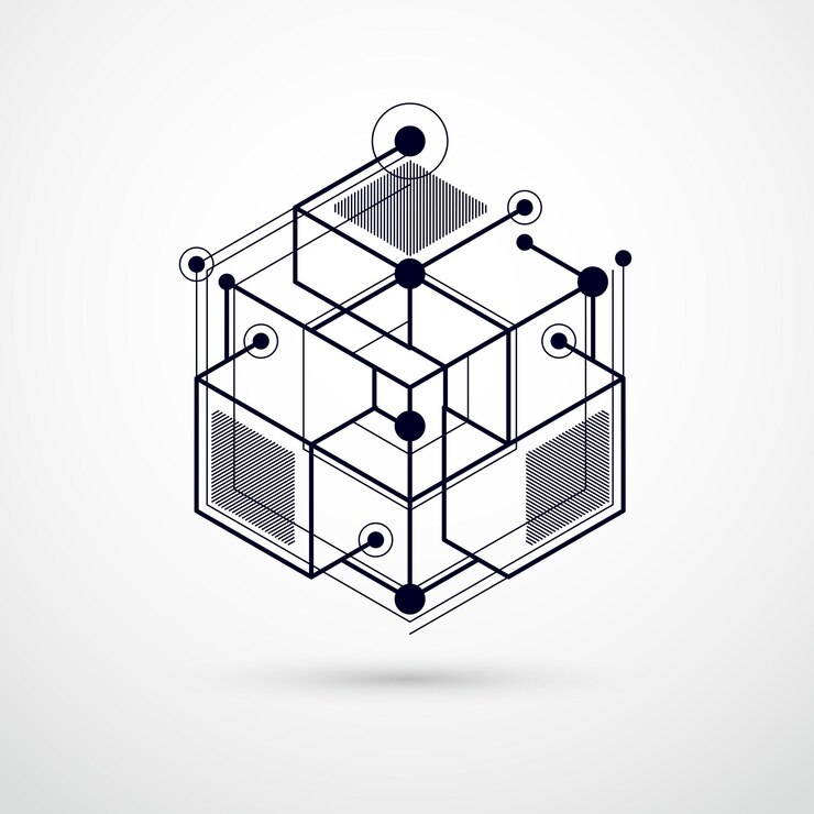 Vector vector minimalista geométrico abstracto 3d composición en blanco y negro en estilo futurista. la composición geométrica moderna se puede utilizar como plantilla y diseño.