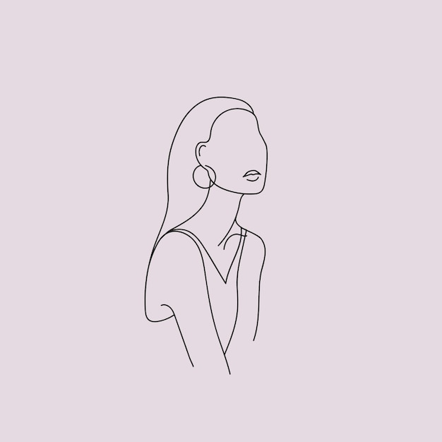 Vector minimalista lineal mujer ilustración abstracta línea continua dibujo cara Moderna arte de una línea retrato femenino Uso para redes sociales cartel pared arte bolso camiseta impresión etiqueta logo