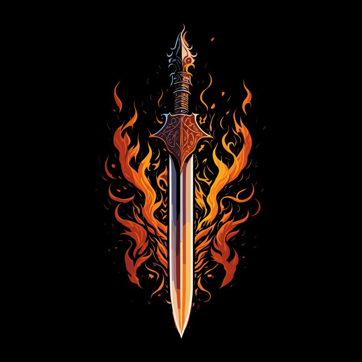 Vector vector misteriosa espada de fuego logotipo ilustración de color cálido uso para fondo negro