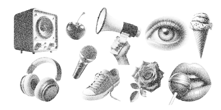Vector vector de moda medio tono monocromático elementos retro modernos puntos puntiagudos textura para el diseño de arte y2k co