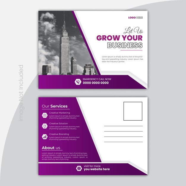 Vector modelo de diseño de tarjeta postal profesional de negocios corporativos de dos caras con foto