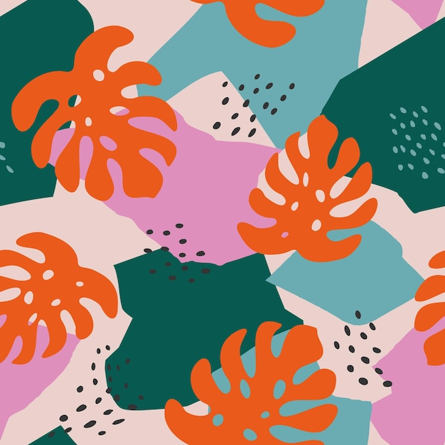 Vector moderno colorido tropical de patrones sin fisuras Collage contemporáneo abstracto creativo
