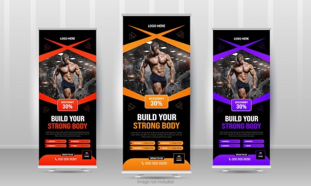 Vector moderno gimnasio standee rollup diseño de banner