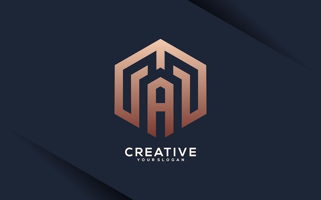vector moderno letra MA diseño logo color dorado