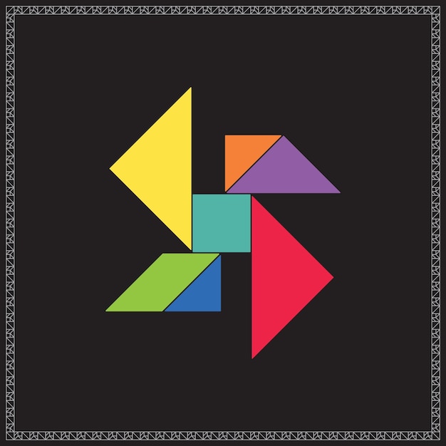 Vector de molino de viento de rompecabezas de Tangram Ilustración geométrica colorida