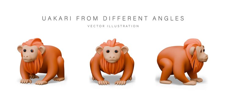Vector vector mono de nariz ancha en estilo de dibujos animados conjunto de uakaris en diferentes posiciones