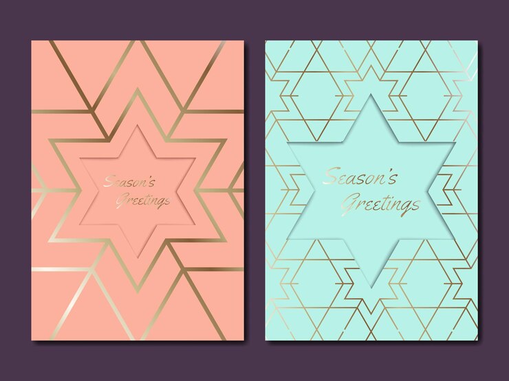 Vector monocromo estrella de David o copo de nieve, cartel de patrón estacional, pancarta o plantilla de tarjeta de felicitación con arte de papel y efecto de lámina de oro