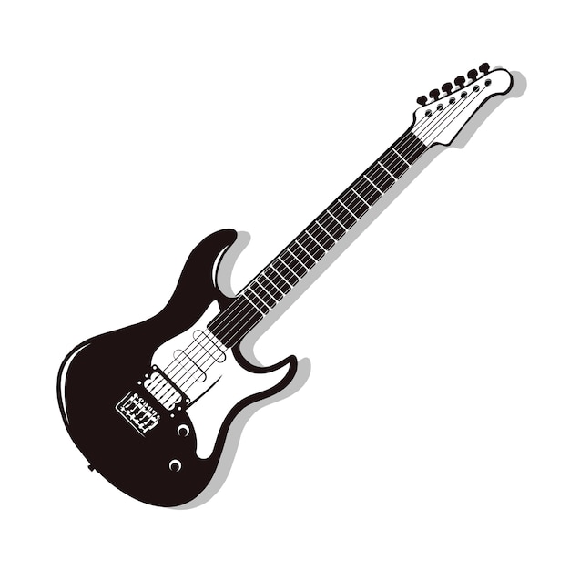 Vector monocromo guitarra eléctrica. Guitarra rock aislada en blanco