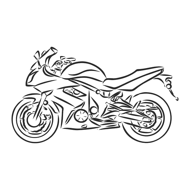 Vector de motocicleta, ilustración realista. Moto negra de media cara con muchos detalles sobre un fondo blanco.