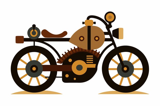 Vector de motocicleta mecánica Steampunk en fondo blanco