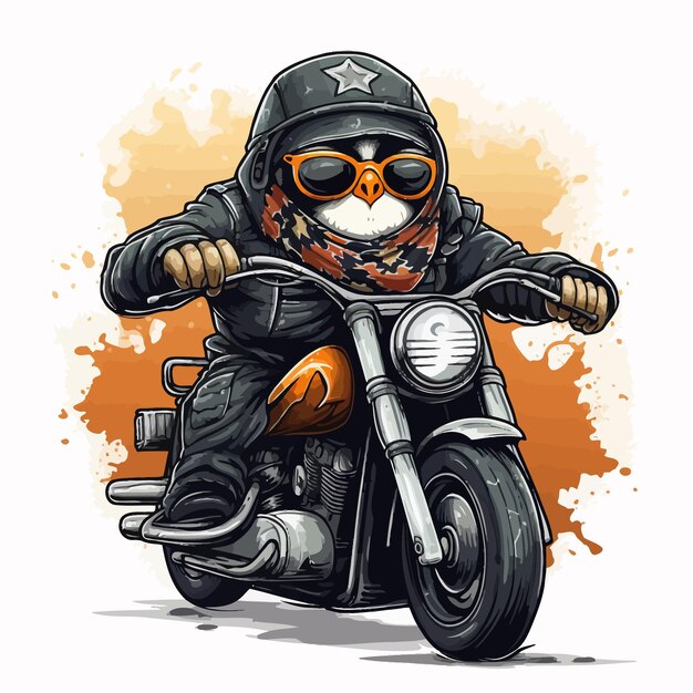 Vector de motociclista pingüino