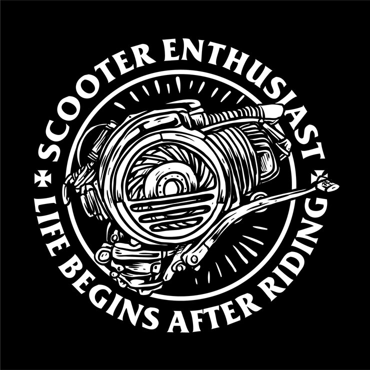 Vector de motor de motocicleta scooter dibujado a mano en blanco y negro