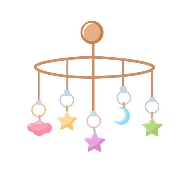 Vector de móvil para bebés en estilo de dibujos animados plano Elemento de clip de bebé Producto de bebé Cuna móvil