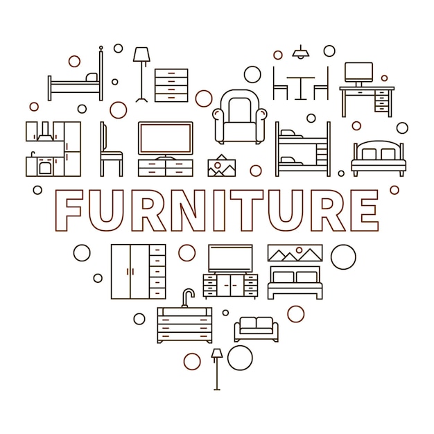 Vector de muebles Ilustración en forma de corazón de contorno interior