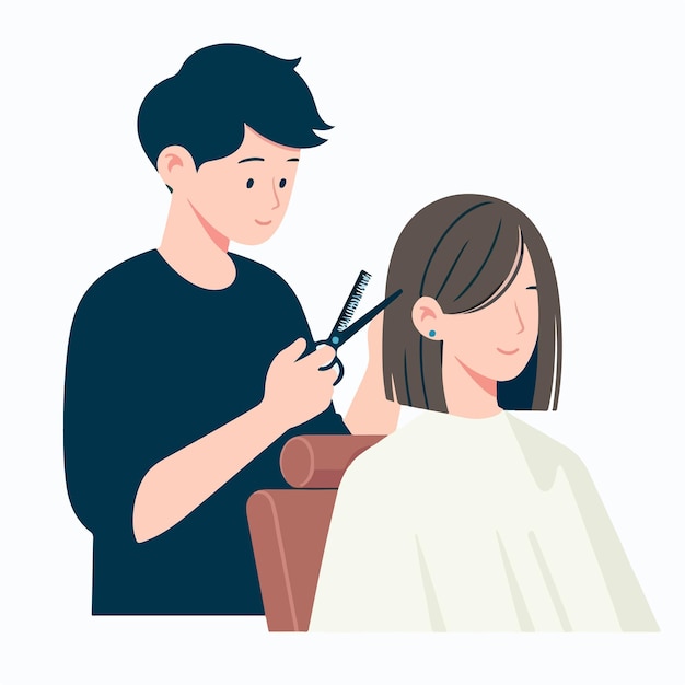 Vector de una mujer afeitando su cabello en un estilo de diseño plano