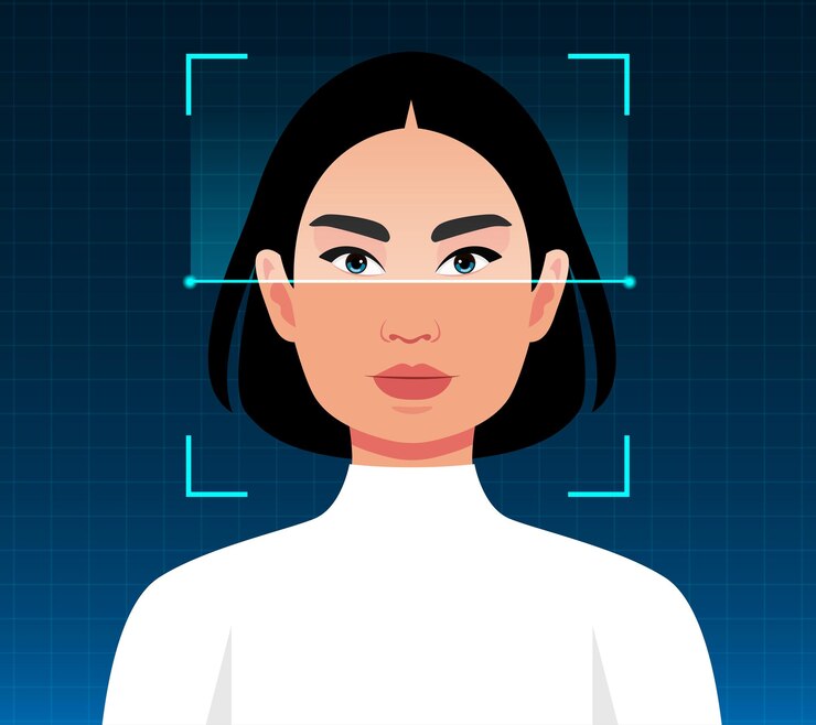 Vector vector mujer cara escaneo tecnología digital biométrica