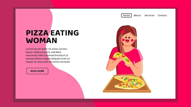 Vector de mujer comiendo pizza