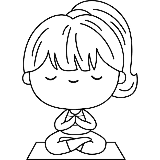 un vector de una mujer haciendo postura de yoga en color negro y blanco