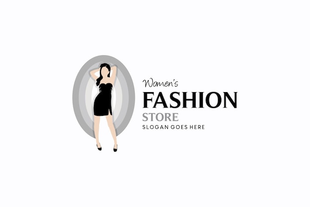 Vector vector mujer hermosa en vestido corto ropa de estilo de vida logotipo de moda de vestidos de mujer y belleza