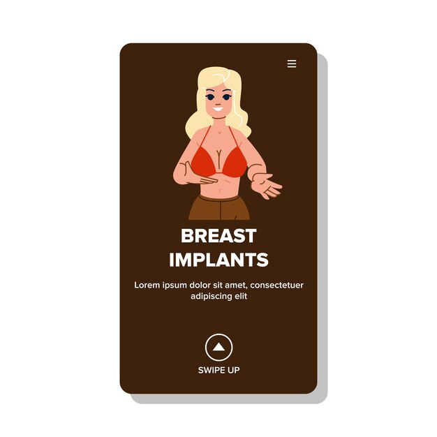 Vector vector de mujer de implantes mamarios