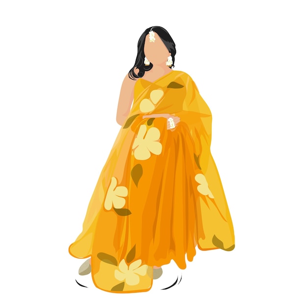 Vector vector mujer india en hermoso saree diseño plano con vestido
