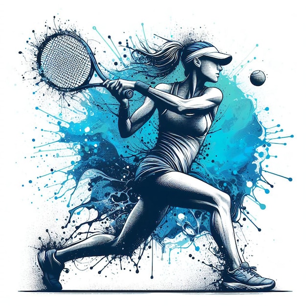 Vector vector una mujer linda jugando al tenis con un fondo colorido