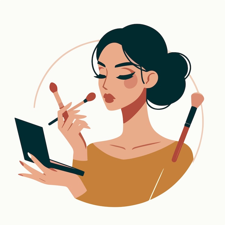 Vector vector de mujer maquillándose