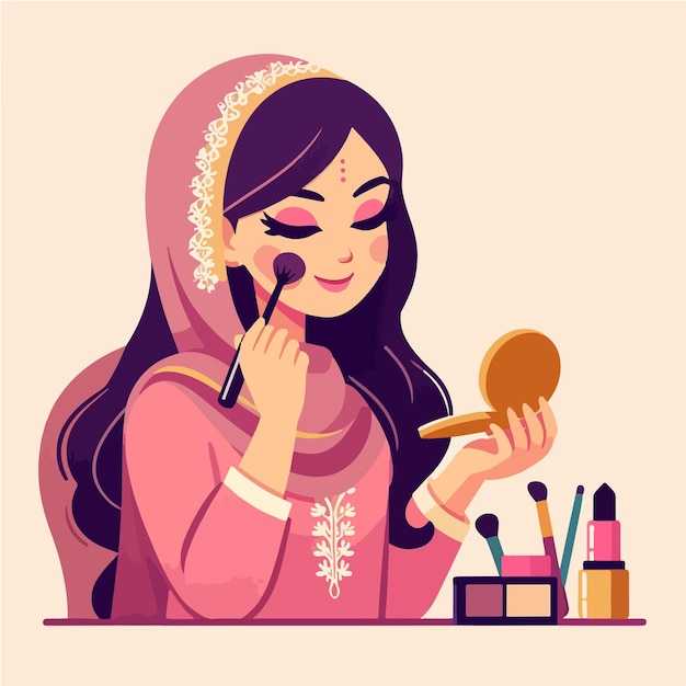 Vector de mujer maquillándose