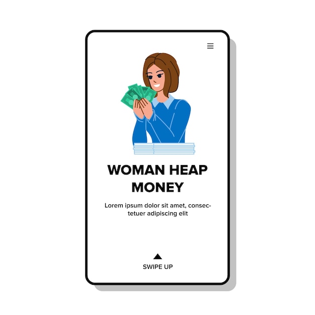 Vector de mujer montón dinero