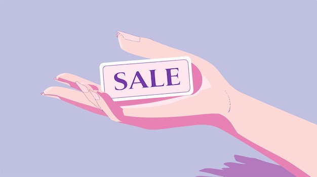 Vector de una mujer sosteniendo un cartel que dice venta