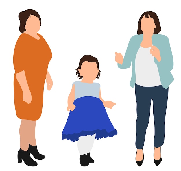 Vector, mujeres aisladas y niños, estilo plano