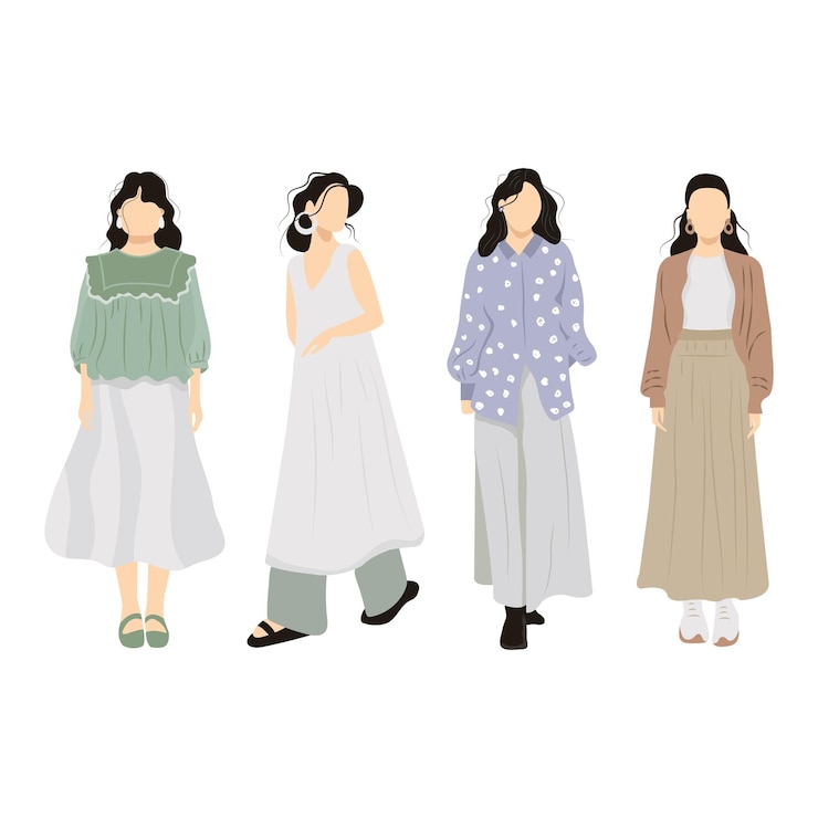 Vector vector de mujeres asiáticas casuales