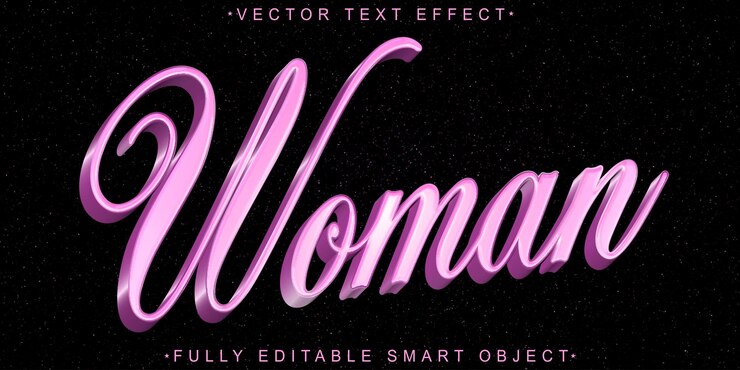Vector vector de mujeres de dibujos animados púrpuras objeto inteligente totalmente editable efecto de texto