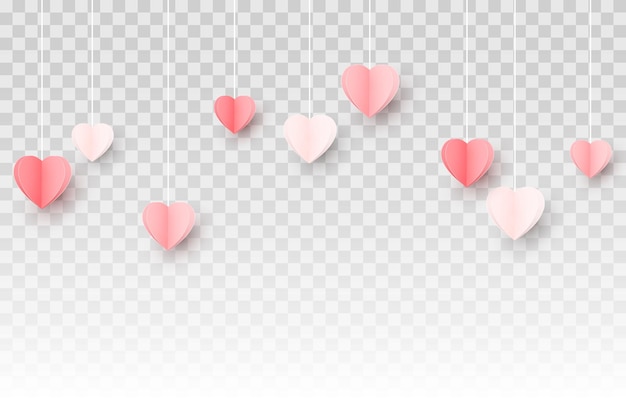 Vector multicolor colgando corazones de papel png. Confeti de papel en forma de corazón png. Elementos de papel png.
