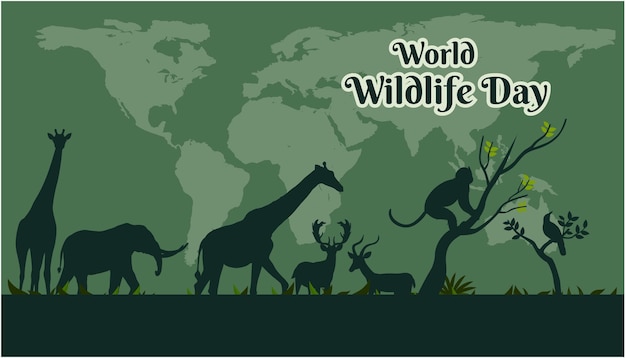 Vector vector mundo de la vida silvestre día mundo de la vida silvestre día de conservación póster o bannerflat diseño de fondo