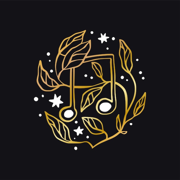 Vector música nota boho celestial icono - estrella y luna logo dorado