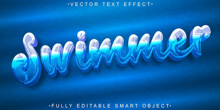 Vector vector de nadador azul de dibujos animados objeto inteligente totalmente editable efecto de texto