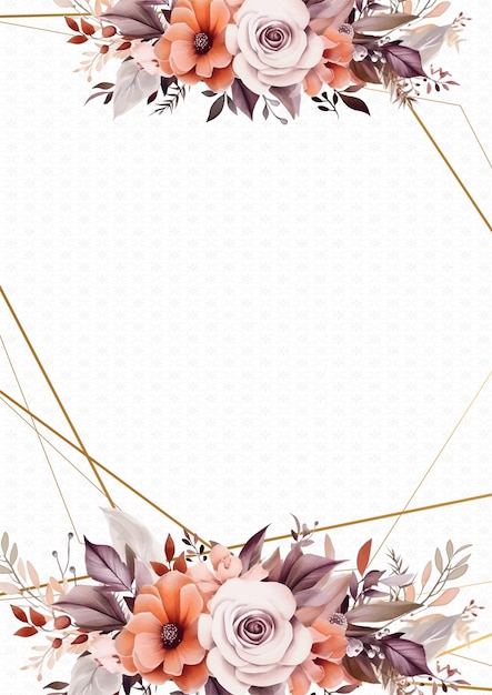 Vector naranja blanco y beige invitación de lujo dorada realista con flora y flores
