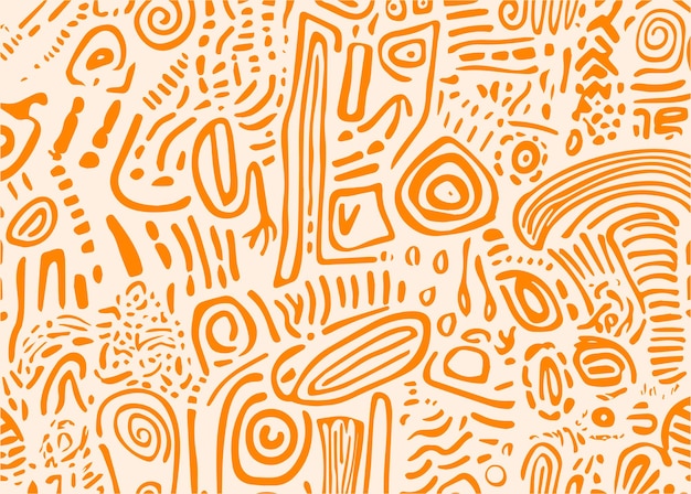 Vector naranja patrón de garabateo aborigen de fondo