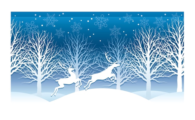 Vector de Navidad azul 3-D ilustración en relieve con renos aislado sobre un fondo blanco.