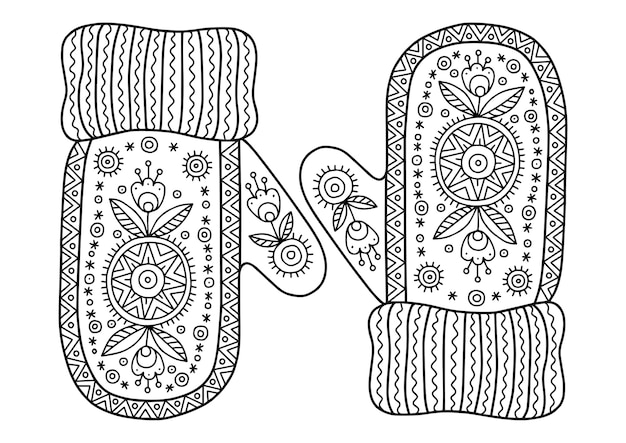 Vector de Navidad para colorear página para adultos. Manoplas de punto